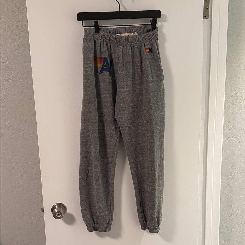 Aviator Nation Gray Womens Joggers with Rainbow Detail